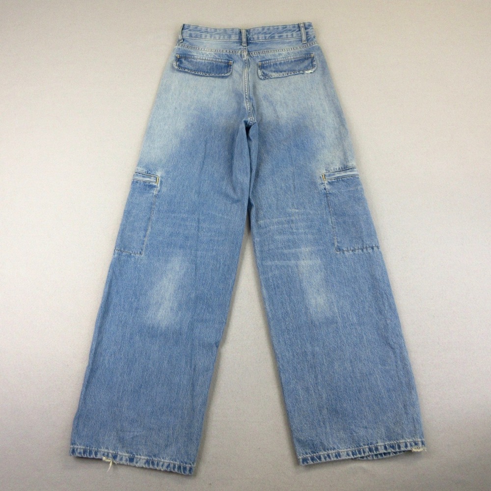 Zara Jeans NWT Women 6 Blue Light Wash Cargo Pocket High-Rise Loose Back Flaps - Picture 2 of 11
